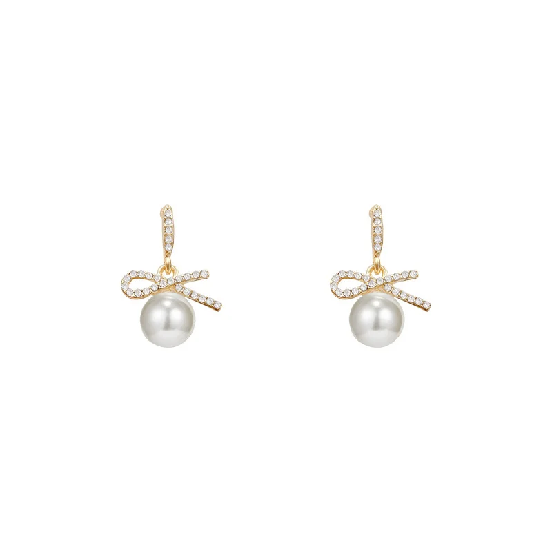 

Bowknot Pearl Trend Ear 2021 Vintage Hot Sale Earrings for Girls Luxurious Bridal Wedding