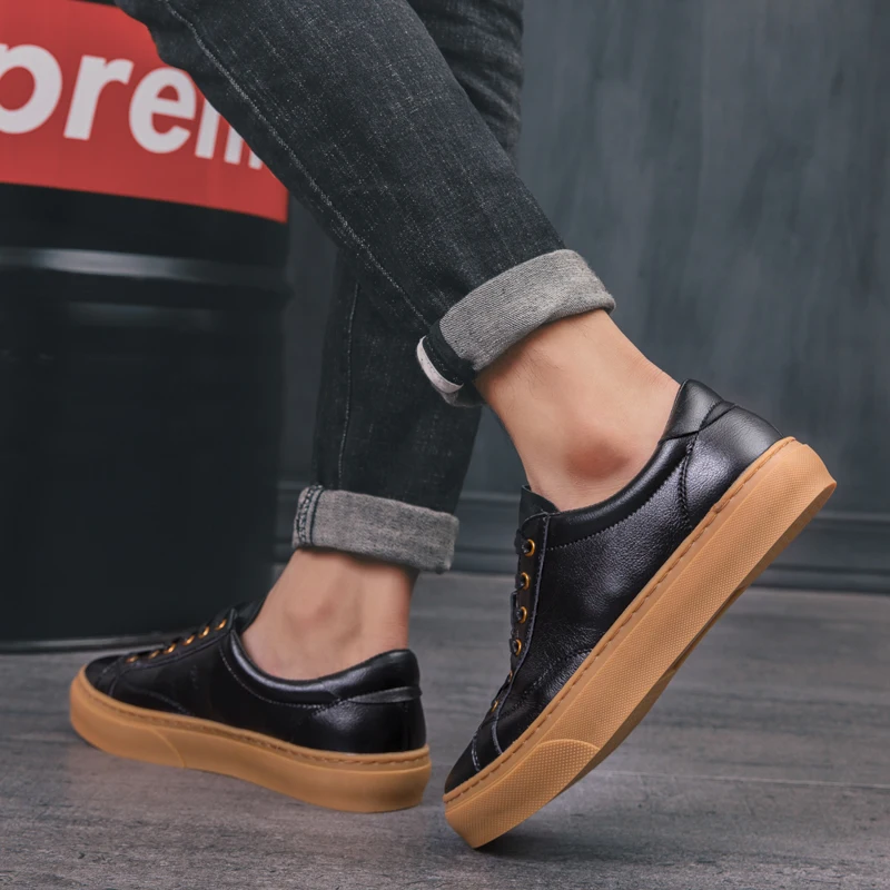 Men GenuineLeather Shoes Classic Leather Casual Comfortable Breathable Sneakers Fashion Lace Up Non-Slip Flats C4 | Обувь