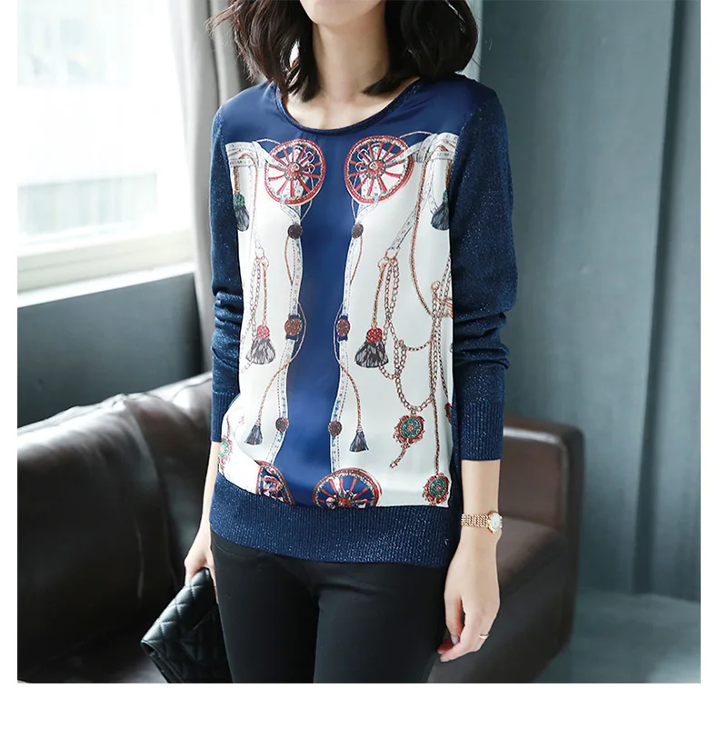 Женский тонкий свитер с принтом и длинными рукавами в европейском стиле весна 2019