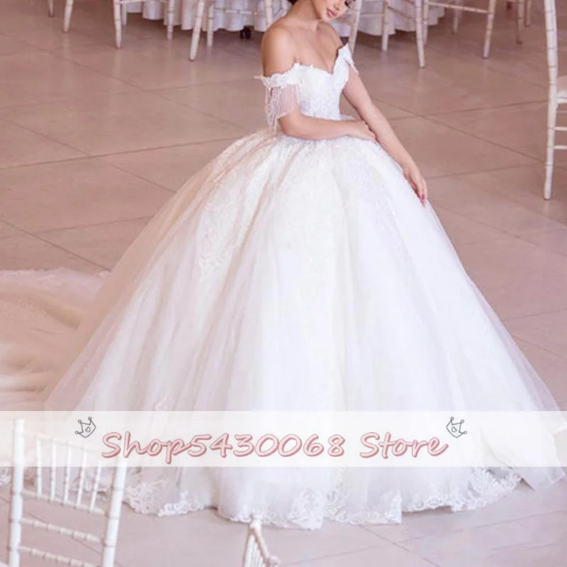 Luxury Beaded Lace Wedding Dresses 2021New Elegant Off Shoulder Tulle Bridal Gowns Sweetheart Princess Dress | Свадьбы и торжества