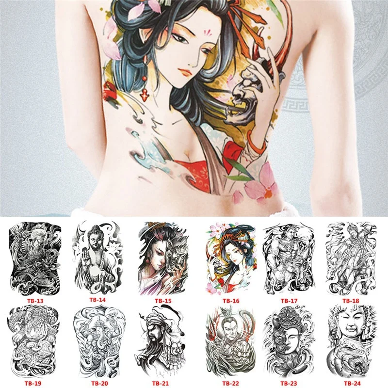 Waterproof  Large Full Back Chest Tattoo Big  Stickers Fish Wolf Tiger Dragon Fairy Temporary s for Cool Men Women