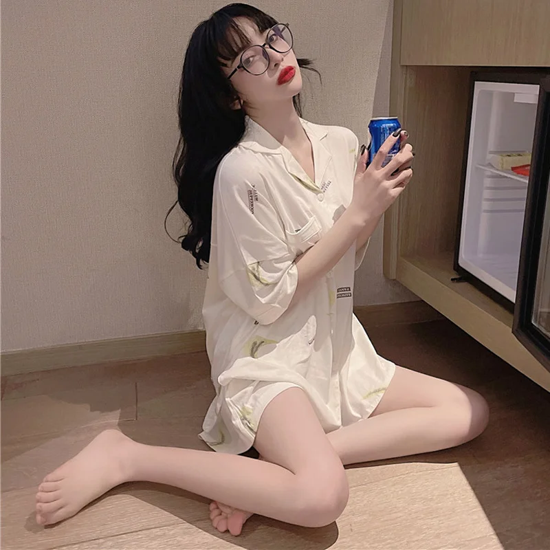 

Summer Idle Style Sweet Girl Cute Pajamas Printed Short Sleeve Home Wear Can Be Twinset Outfit