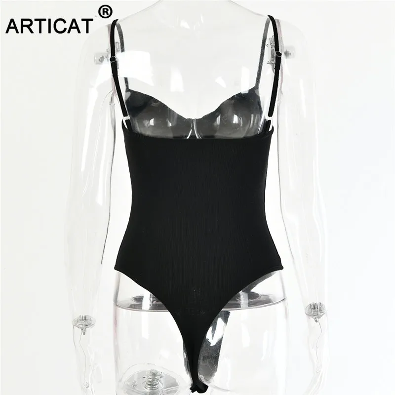 Articat Knitted Spaghetti Strap Sexy Bodysuit Women Tops Backless Buttons Bodycon Rompers Women Jumpsuit Basic Party Overalls