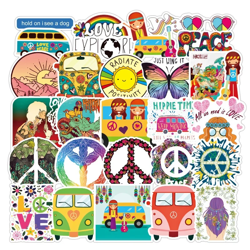 

3Set =150pcs Hippie Small Fresh Stickers Waterproof Luggage Notebook Scooter Refrigerator Personality Stickers