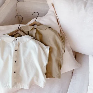 2021 летние рубашки с коротким рукавом для маленьких девочек, детская одежда в Корейском стиле, однотонные топы, детские свободные блузки для малышей
