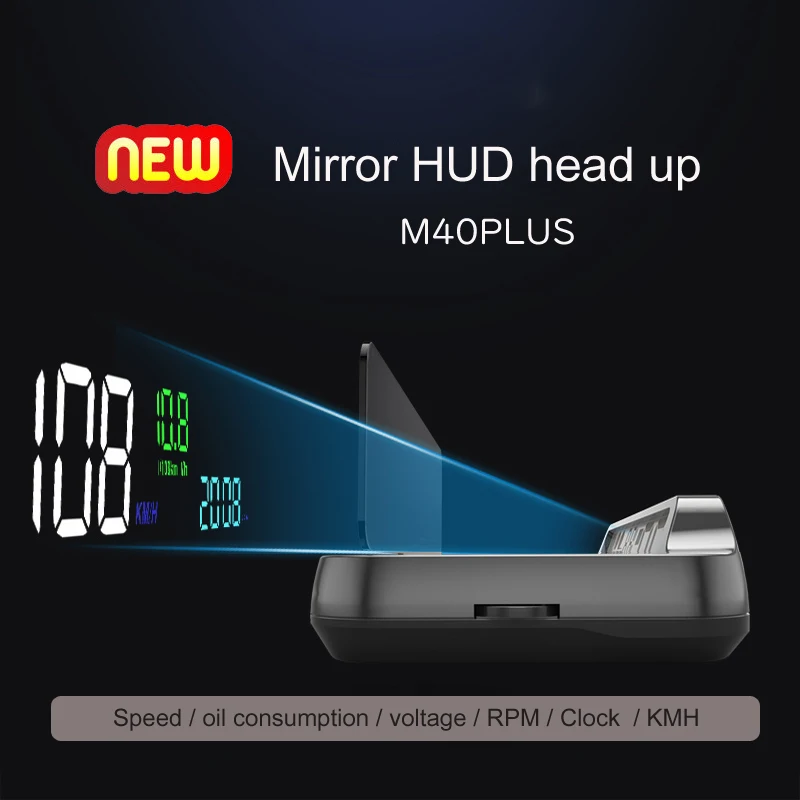 Новейший HUD M40plus OBD2 guage Winshield скоростной измеритель оборотов в минуту проектор