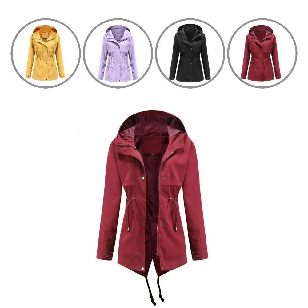 

Long Sleeve Long Hooded Waist Drawstring Casual Jacket Coat for Work