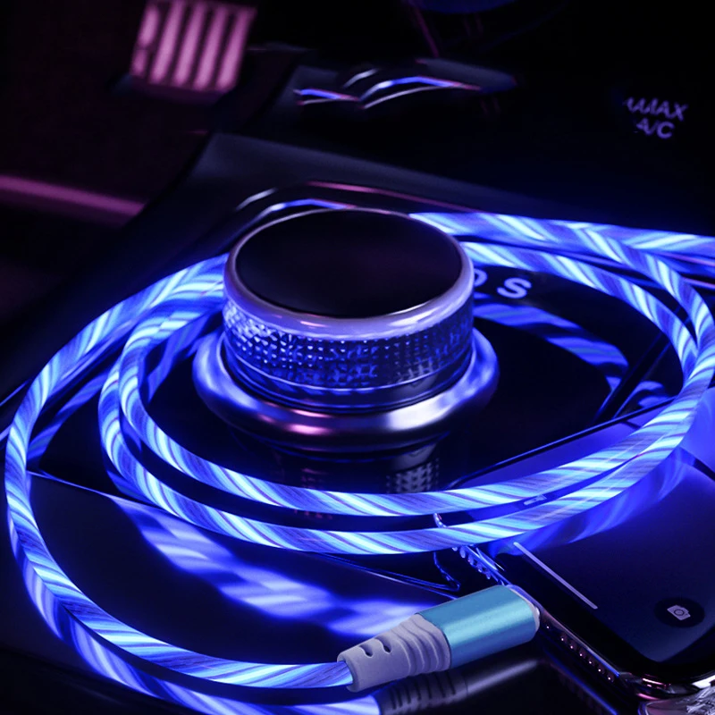 

1M Flowing Colors Light Micro USB Cable LED Type C Charger For iPhone 12 Pro Max Mini 6 7 8 Plus X XR XS Fast Charging Wire Cord