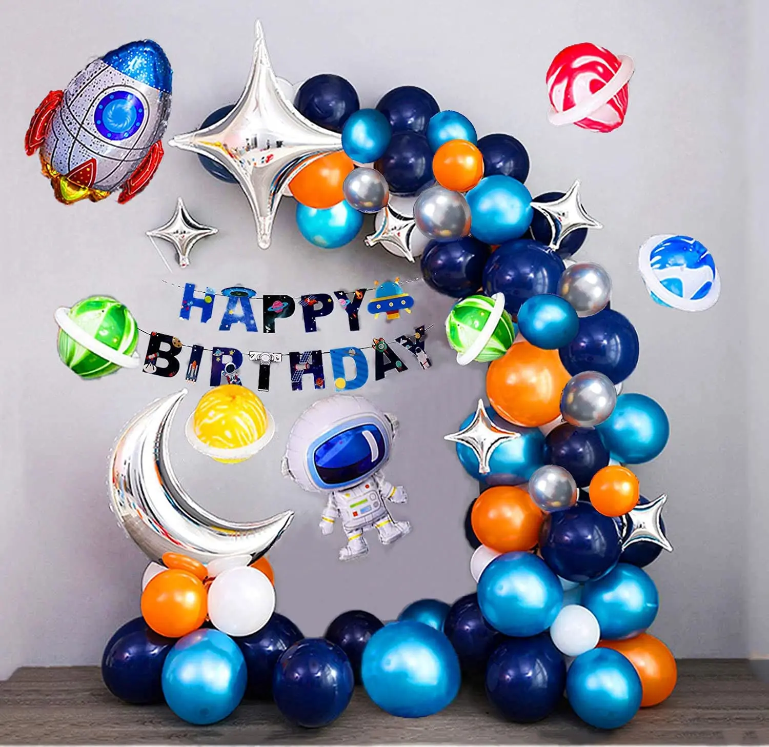 

Outer Universe Space Planets Party Balloon Garland Kit Included UFO Rocket Astronaut Balloons for Kids Birthday Party Decoration