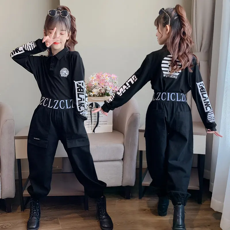 Autumn Clothes for Girls Cargo Pants Set Kids Long Sleeve Tops Children's Sports Suits Fashion Teen Girls Set 10 12 13 14 Years