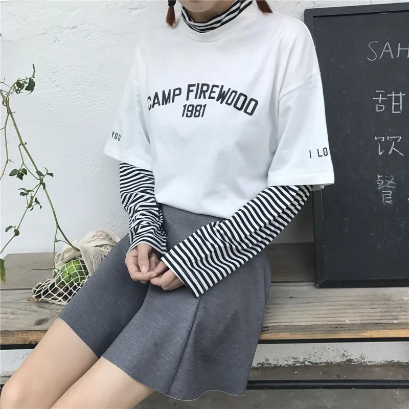 Women's T-shirts Tunic Kawaii Ladies Vintages Triped Long Sleeve T-shirt Female Ulzzang Harajuku Tee For Women Casual Top