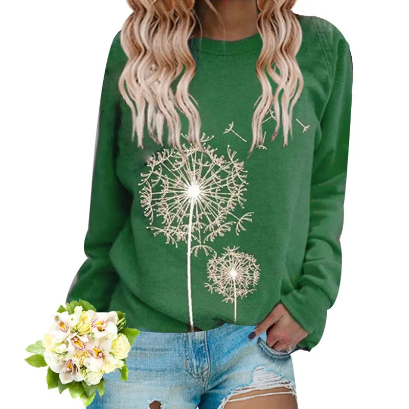 

Autumn women's elegant round neck printed T-shirt 2020 new casual loose long sleeve top women's oversized Street Pullover