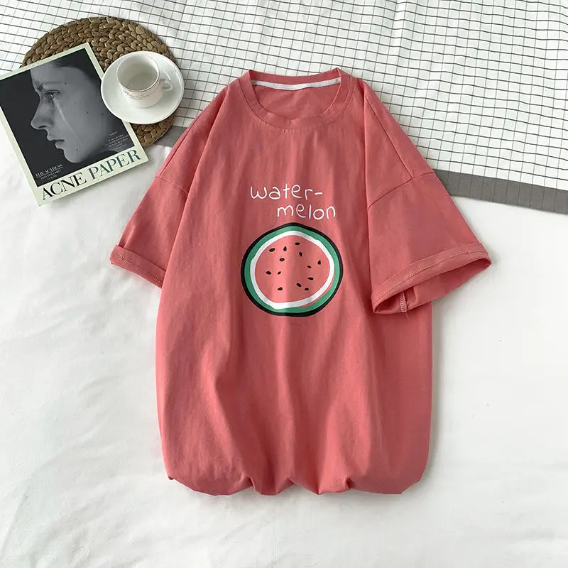2020 Summer And Autumn New Korean Couple Loose Fresh Fruit Cartoon Printed Cotton Thin Casual T-shirt Large Size M-2XL | Мужская одежда
