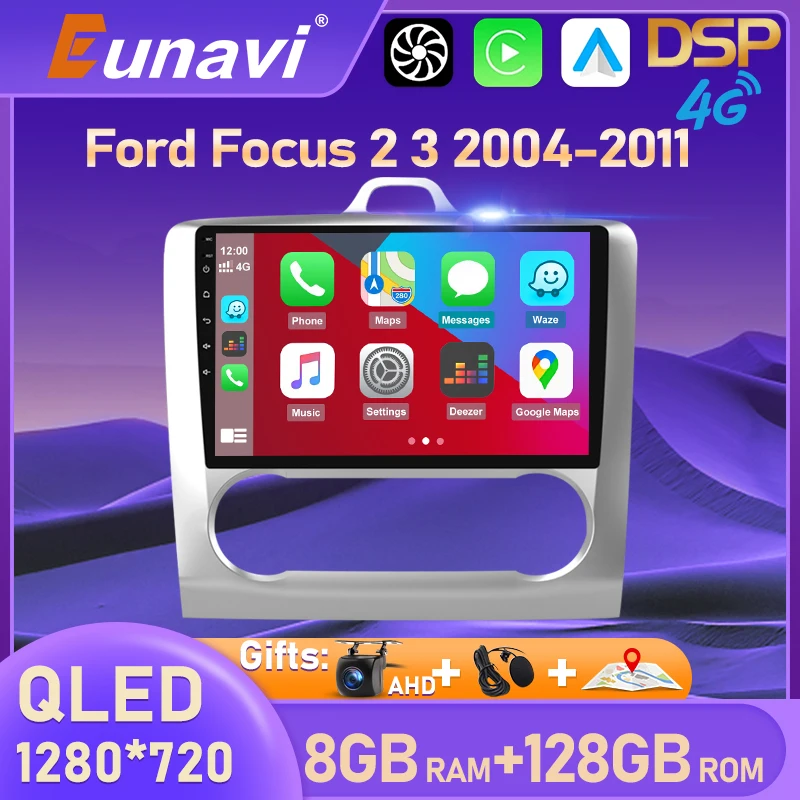 

Автомагнитола Eunavi, 4G, 2 din, Android 10, мультимедийный видеоплеер для Ford Focus 2 3 Mk2 MK3 2004-2011, хэтчбек, GPS, Carplay, DVD