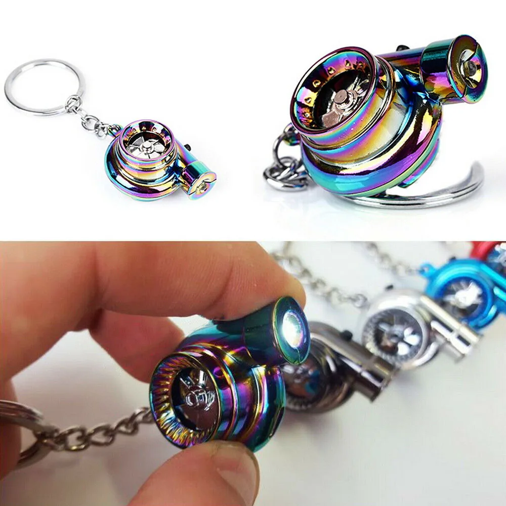 

New Mini Turbo Turbocharger Keychain Car LED Light Spinning Turbine Key Ring BOV Sound Turbocharger Car Drift Keyfob Pendant