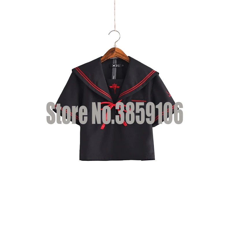 Short Sleeve Top UPHYD Dark Demon School Uniforms For Girls Anime Cosplay Costumes JK Sailor Uniforms S-XL Top And Pleated Skirt - Цвет: Short Sleeve Top