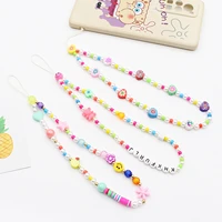 mobile phone chain lanyard polymer clay acrylic beaded cell phone lanyards fashion cute multicolor phone decor 40cm long 1pc