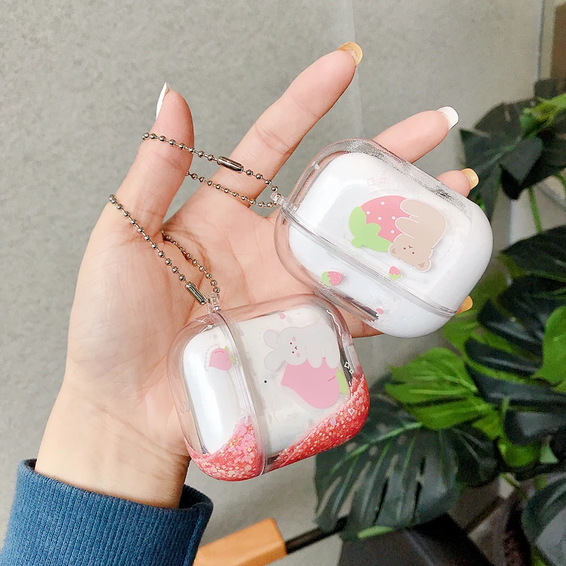 Блестящий чехол для AirPods Pro с динамической жидкостью и сыпучим песком Кроликом