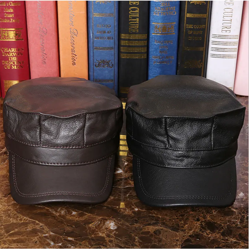 Кепка из натуральной кожи для мужчин и женщин теплая шапка в стиле милитари Осень