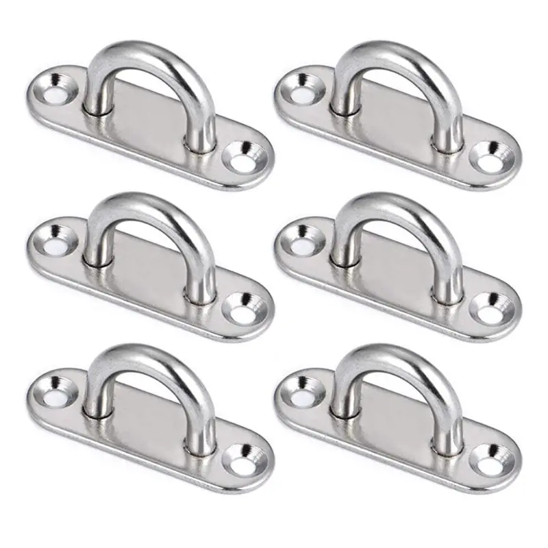 

6Pcs 5mm Stainless Steel Eye Plate Oblong Pad Eye Plate Metal Staple Ring Hook Hardware