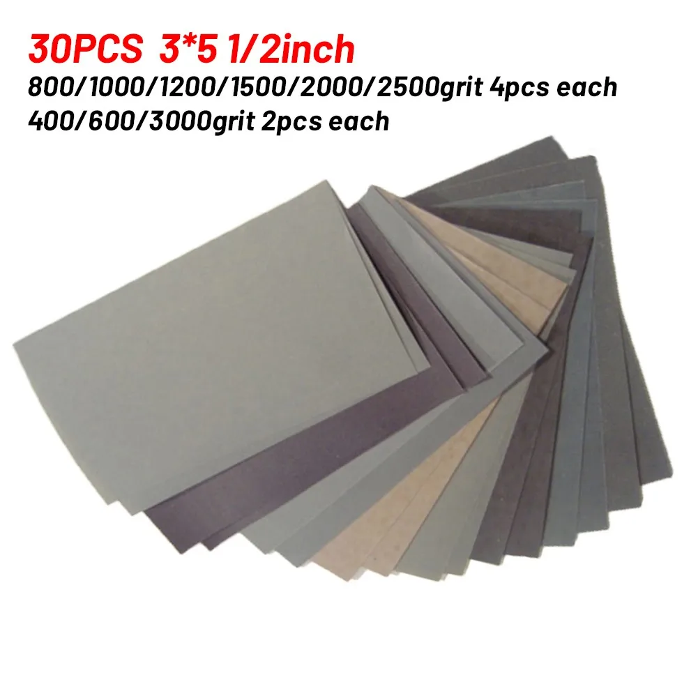 

30Pcs Set Wet /Dry Sandpaper 400 600 800 1000 1200 1500 2000 2500 3000GRIT Sand Grain With Sandpaper