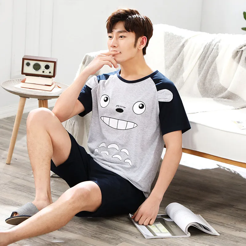 Пижама с короткими рукавами и рисунком Мужская пижама размера плюс удобная