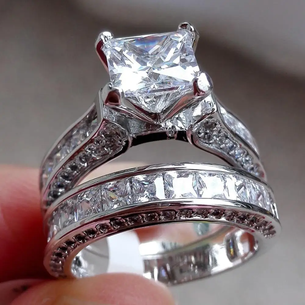 

fashion zircon crystal wedding rings set for women vintage engagement promise band accessories gifts bijoux femme anel de namoro