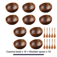 natural coconut bowl set handmade coconut shell tableware wood spoon dessert fruit salad mixing bowl rice ramen bowl
