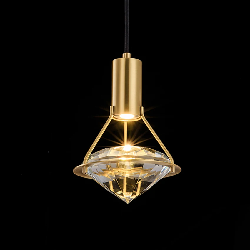 

Латунный подвесной светильник с кристаллами и бриллиантами, подвесной светильник в стиле постмодерн для столовой, кухни, прикроватный свет...