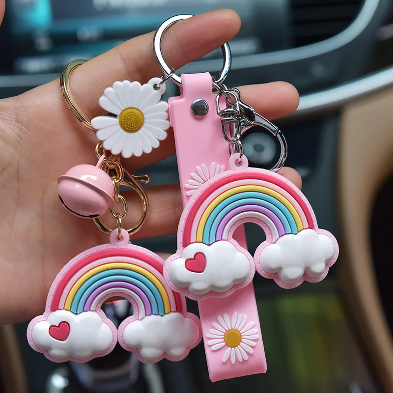 

TRJE Cute Creative Soft Rainbow Keychain Student Schoolbag Trendy Keyring Colorful Pendant Key Accessories For Girl Gift