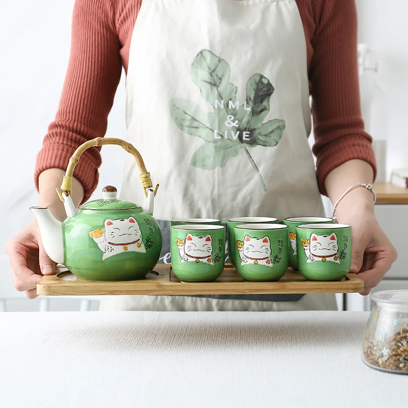 Набор керамических чайников большой вместимости в японском стиле с изображением