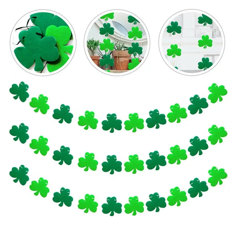 

5PCS St. Patrick'S Party Clover String Flags Carnival Decorations DIY Hanging Banner(Diameter 7CM)