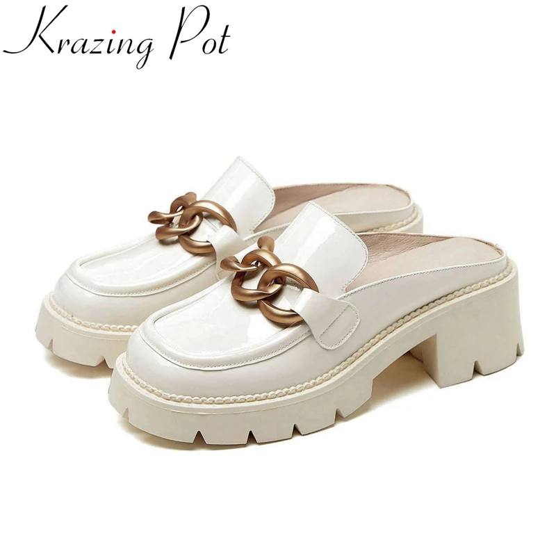 

Мюли Krazing Pot из натуральной кожи на плоской платформе, удобные летние туфли на платформе, с цепочкой, без застежки, с ремешком на пятке, тапочк...