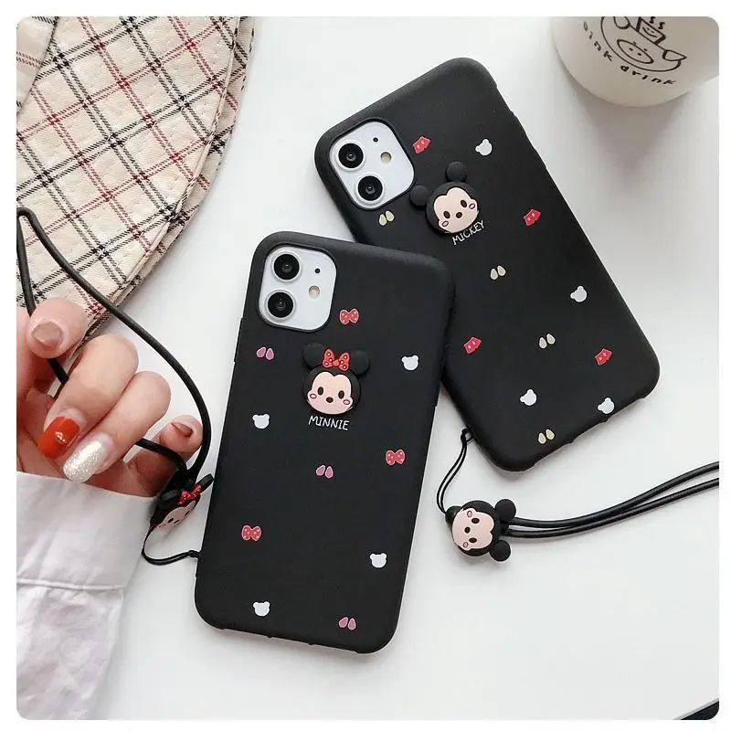

Disney Minnie Mickey 3D Mobile phone case with Lanyard for iPhone 7/8 plus x/xs xr xsmax 11 pro max 12pro max 12mini cover