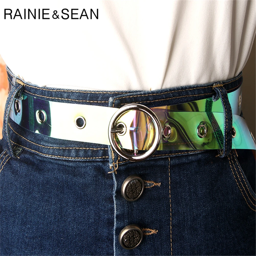 Прозрачный женский ремень из ПВХ RAINIE SEAN пластиковый модный с круглой пряжкой для