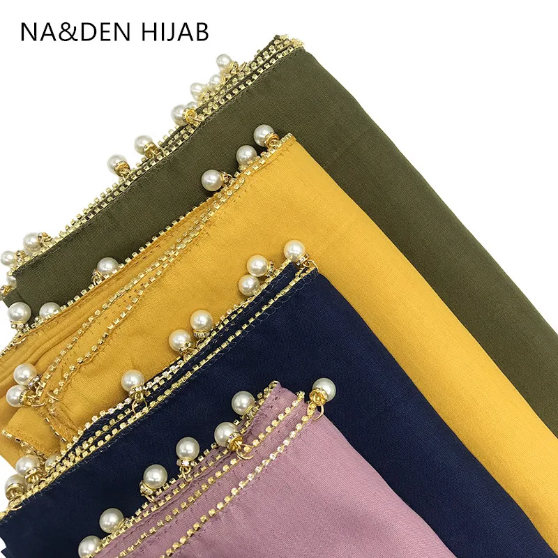 Вискозный Женский мягкий шарф с кристаллами и цепочкой бандана хиджаб жемчуг