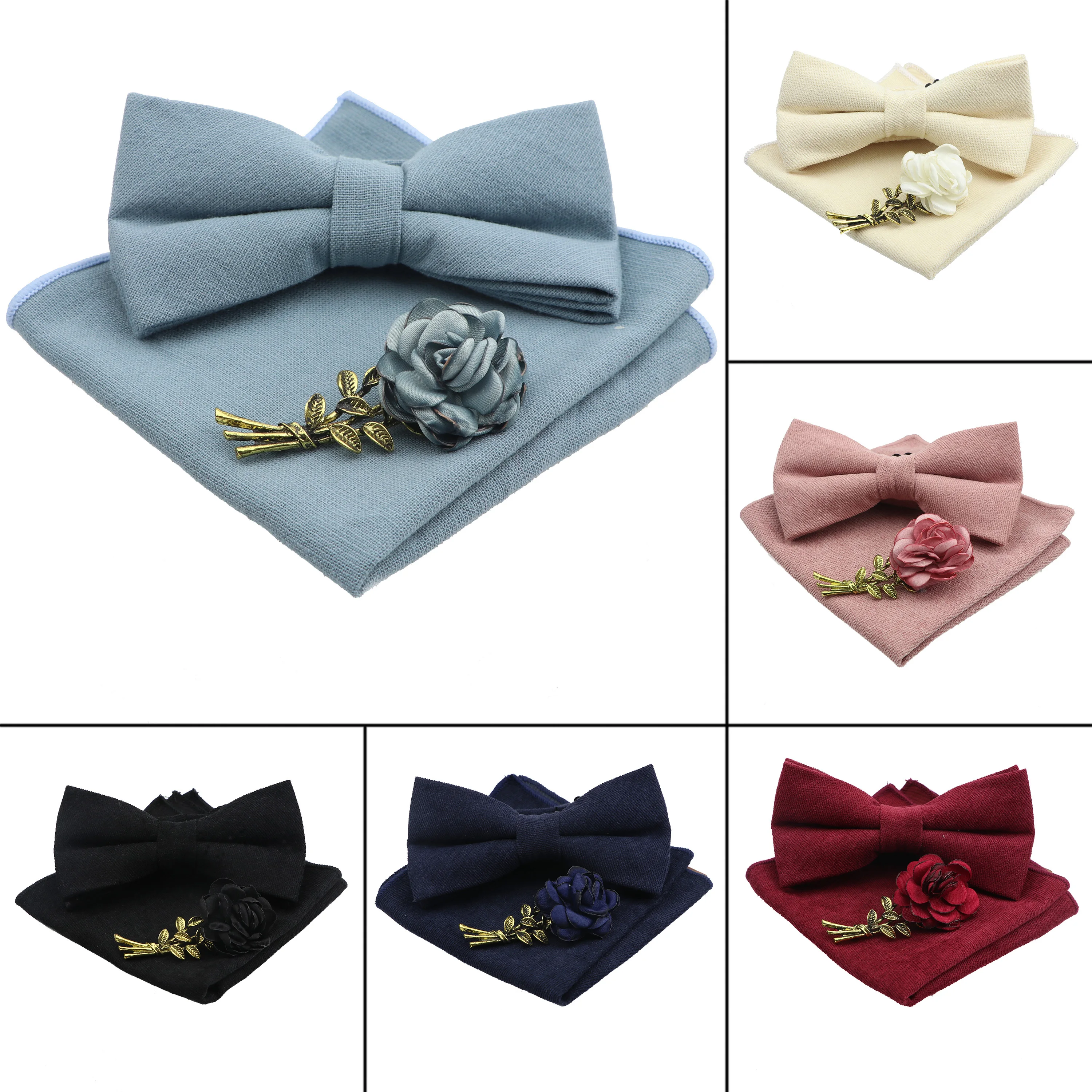 Носовой платок Брошь с галстуком-бабочкой для мужчин однотонный хлопковый