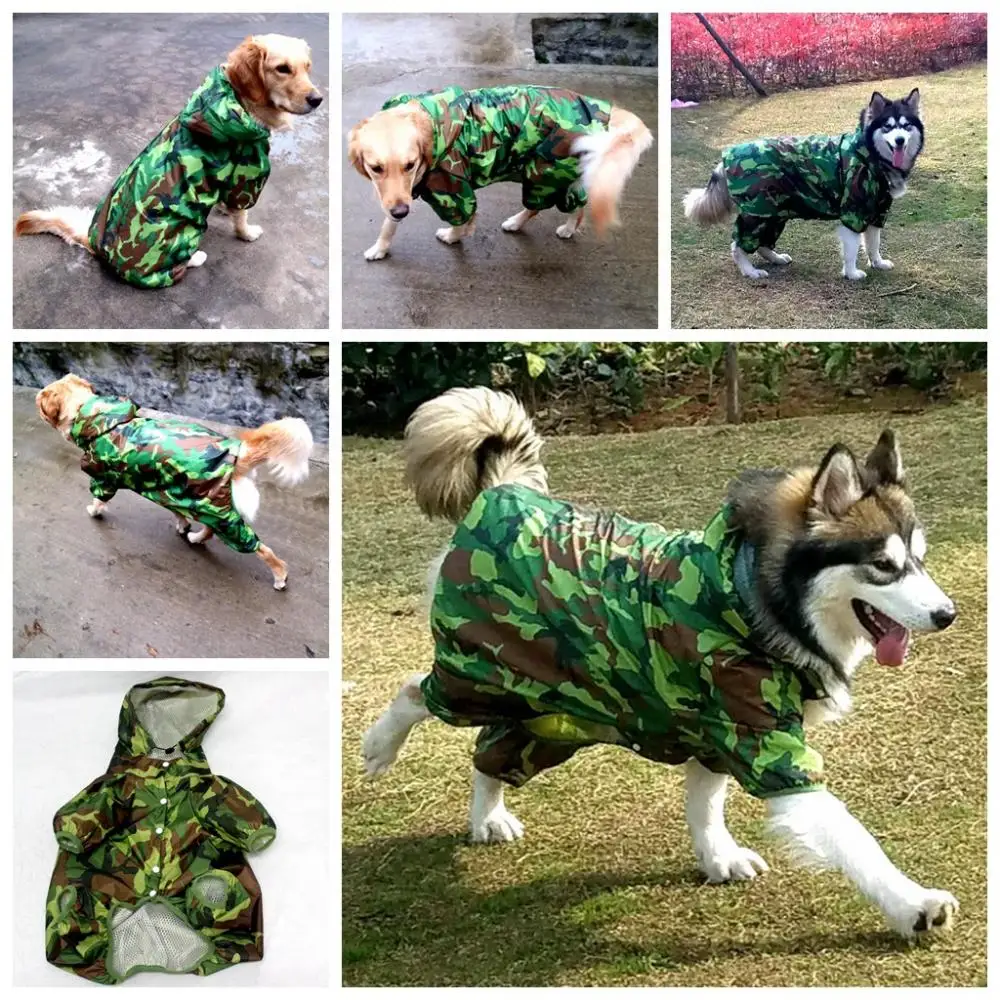 

Oversized pet raincoat medium and large dog camouflage four-legged one-piece raincoat golden retriever waterproof clothes