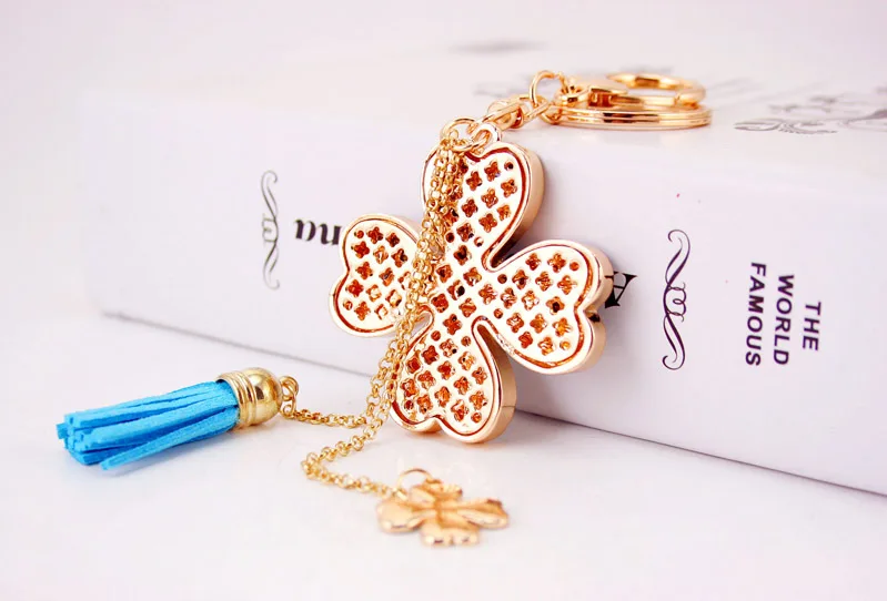 Корейский креативный четырехлистный клевер кисточка брелок Женские аксессуары для сумок металлические