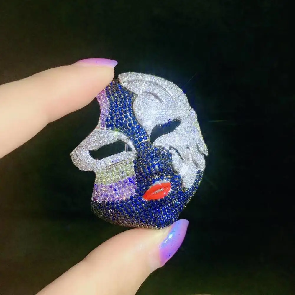 cubic zircon mask brooch unisex jewelry 925 sterling silver fine women men free shipping high quality | Украшения и аксессуары