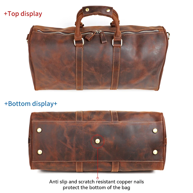 Vintage Crazy Horse Leather Travel Bag Genuine Leather Men Women Carry Hand Luggage Bag Big Capacity Weekend Travel Shoulder Bag