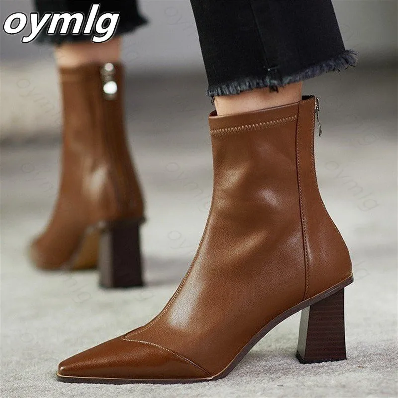 

Modern Style Women Hot Boots Black Leather Pointed Toe Ankle Boots High Heels 7cm Women Shoes Autumn Winter Botas Zapatos Mujer
