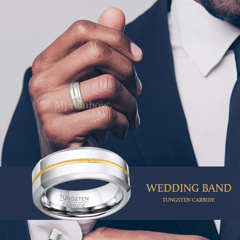 Мужской свадебный браслет 8 мм Золотой синий черный Вольфрам вольфрамовое кольцо