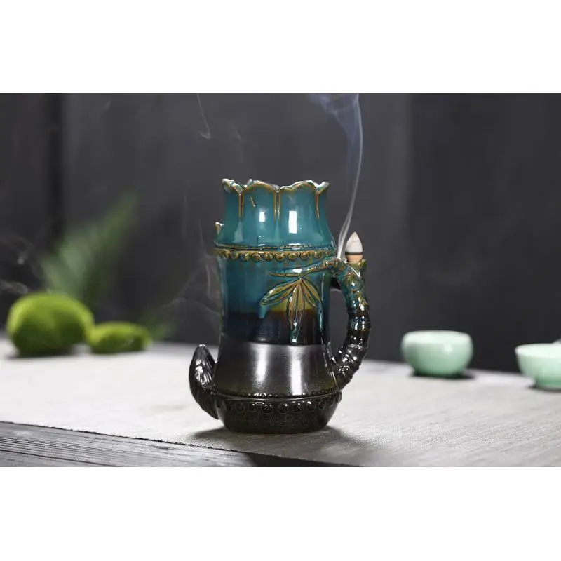 

Ceramics Backflow Burner Vintage Chinese Style Bamboo Shape Incense Holder For Soothing And Calming Use In Living Room Decor
