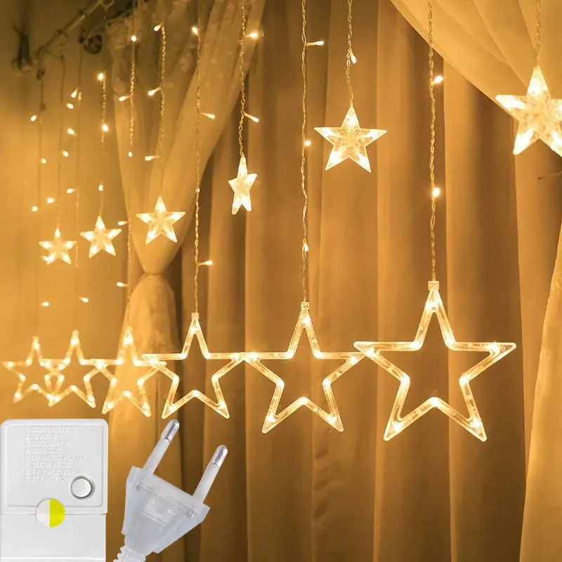 

LED Christmas Lights Holiday Fairy String Curtain Lights Xmas Tree Deer Stars Garland Lighting Window Indoor Home Decor Lamp