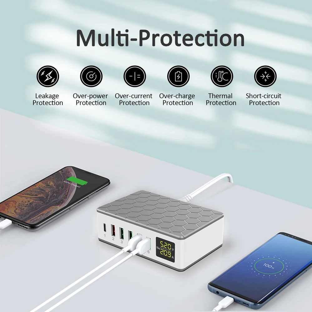 Фото Зарядное устройство iLEPO 65 Вт PD для iPhone 12 11 Pro QC3.0 6 портов USB зарядная станция Samsung Sony Зарядное устройство iLEPO 65 Вт PD для iPhone 12 11 Pro QC3.0 6 портов USB зарядная станция Samsung Sony
