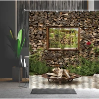 shower curtain flower leaves vine stone brick wall wood pattern bathtub decorative accessories hanging curtain multiple size