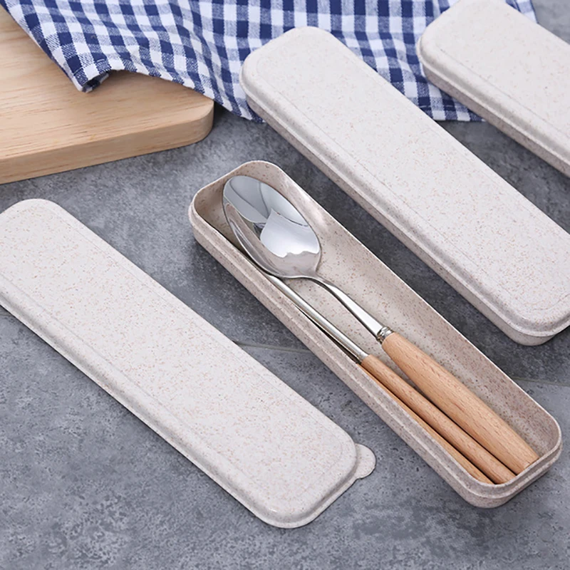 Wooden Handle Dinnerware Set Stainless Steel Plated Silver Chopsticks spoon Tableware Cutlery Luxury European Western Food Set
