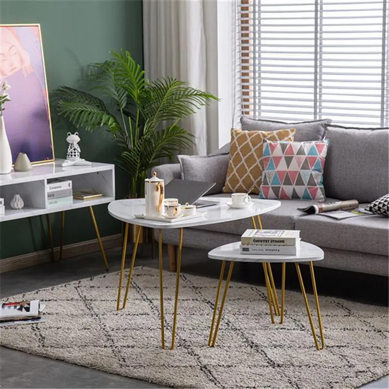 

Luxury Marble Iron Feet Living Room Coffee Table Side 2 Sets White Bedroom Modern Tea Table Furniture NO TAX