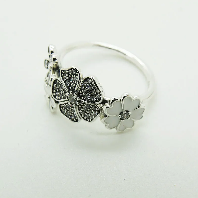 

Shimmering Bouquet Women Rings White Enamel & Clear CZ 925 Sterling Silver Jewelry Rings for Women Spring Flowers Charm Jewelry